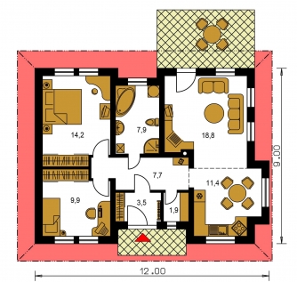 Mirror image | Floor plan of ground floor - BUNGALOW 8